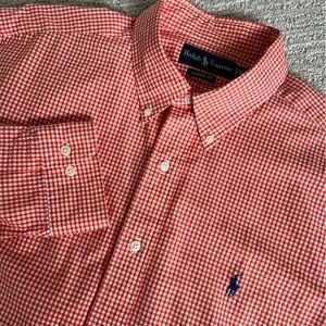 Ralph Lauren Classic Fit Gingham Button Down Shirt Orange White Large